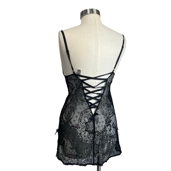 Victoria’s Secret Black Lace Babydoll Slip Top Sz S Y2K Coquette Lingerie - Picture 2 of 11
